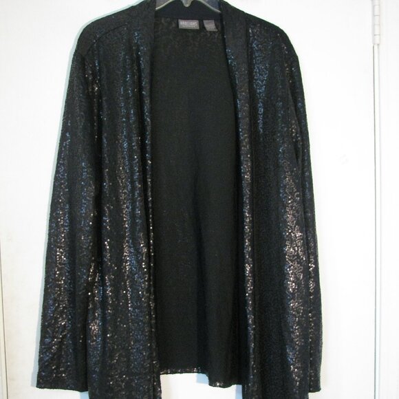 Additions by Chico's Tops - Additions by Chico's Size 3 XXL Black Sequin Kimono Vest Open Front Elegant EUC